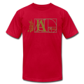 "Atrix Universe Defined" Metallic Gold & Silver Flex Print - red